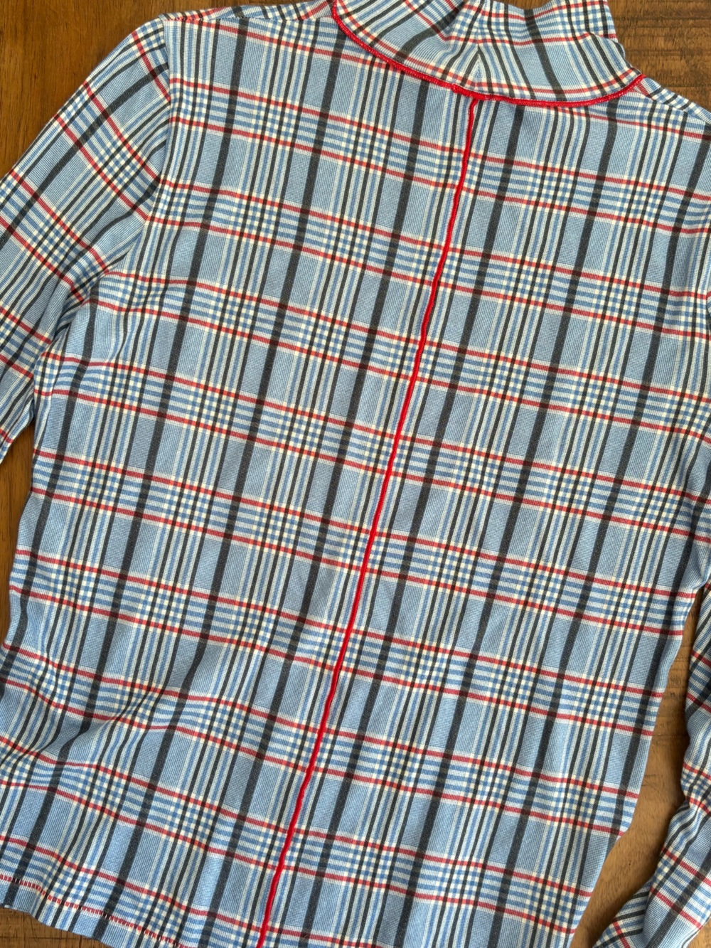 rag & bone Light Blue Plaid thin turtleneck tee with Red and Navy Stripes Med - Picture 5 of 6